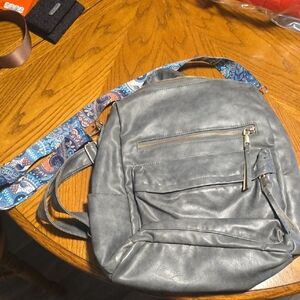 Modern & Chic Gray Backpack with Colorful Strap